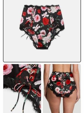 Victoria’s Secret Atelier Floral Satin Lace-Up Tap Shorts NWT Size S